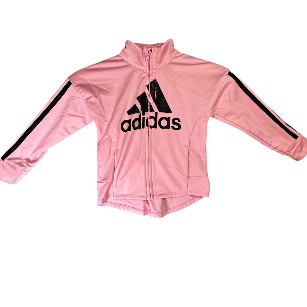 Adidas Girls Full Zip Track Jacket Logo Activewear Sporty 4T Pink Black Casual